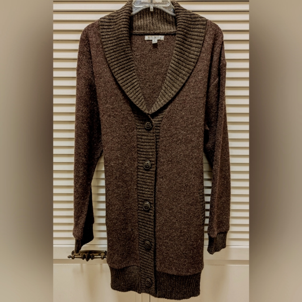 Vintage Gorgeous Susan Bristol Chocolate Wool Knit Cardigan. 1920-30s Vibe. XL.